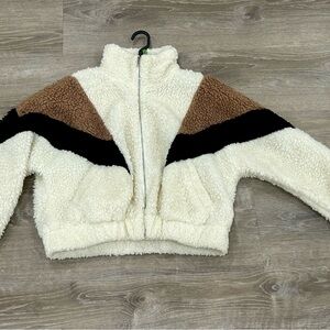 Cozy Cream and Brown Sherpa Jacket size M oversize fit fleece